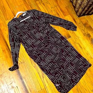 CK Purple Geometric Patterned Dress - Long Sleeve Knot Front XL